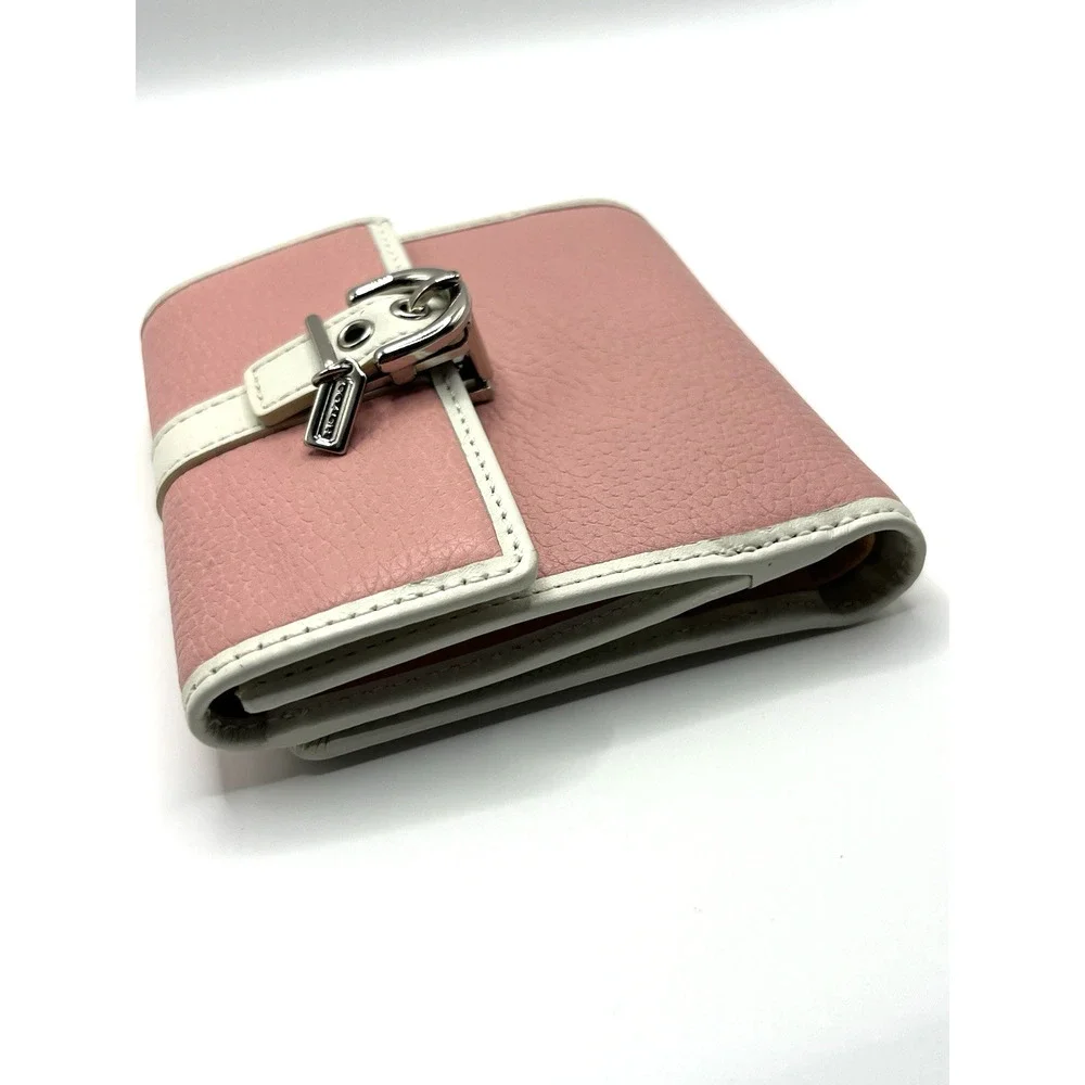 Coach Pink and White leather Buckle Charm Soho mini Bifold Wallet Y2k Deadstock